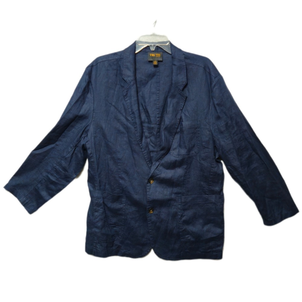 Truth by Republic Mens Navy Blue 100% Linen Chambray Unlined Blazer Jacket 42